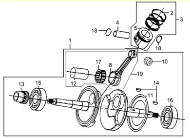Подбор запчастей Коленвал / Поршень Двигатель RS 125 (HS12W2-6) RS 125 SYM