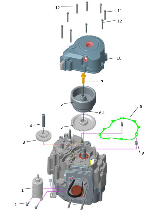 Крепление левой крышки картера