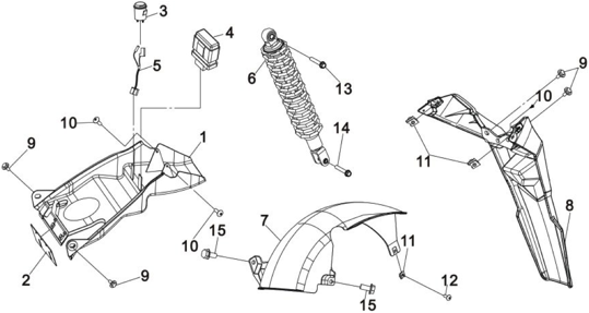 Задняя облицовка и амортизатор