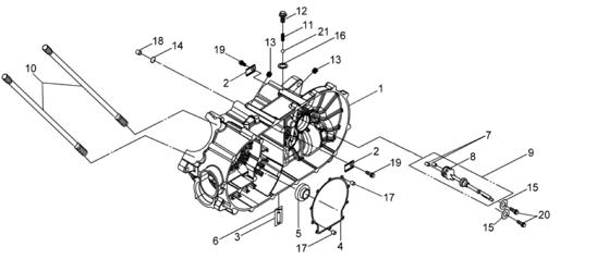 Подбор запчастей Левая половина картера Двигатель ATV 600 (UA60A-6) ATV 600 SYM