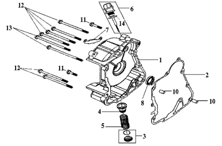 Подбор запчастей Правая крышка картера Двигатель RS 125 (HS12W2-6) RS 125 SYM