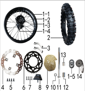 Подбор запчастей Колесо заднее MX 125 (101190079, 101190080, 101190081) MX 125 BSE