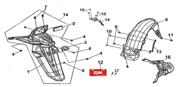 Подбор запчастей Крылья Рама JoyRide 300 LJ30W1-EU JoyRide 300 SYM