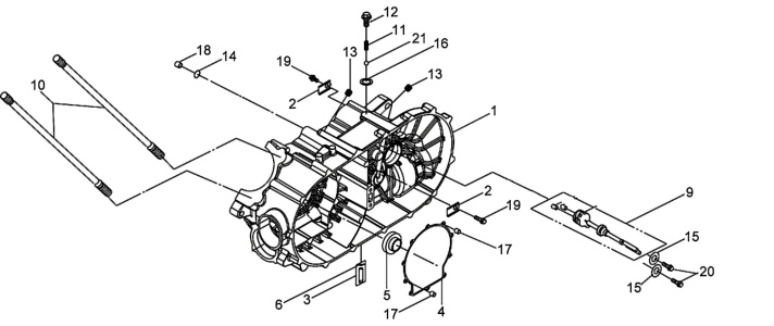 Подбор запчастей Левая половина картера Двигатель ATV 600 (UA60A-6) ATV 600 SYM