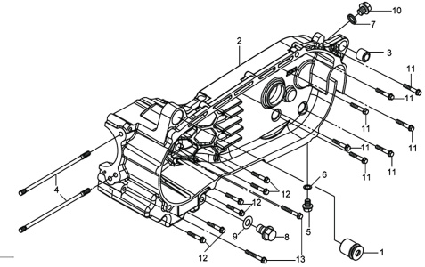 Подбор запчастей Левая половина картера Двигатель GTS 250 (LM25W-6_edited) GTS 250 SYM