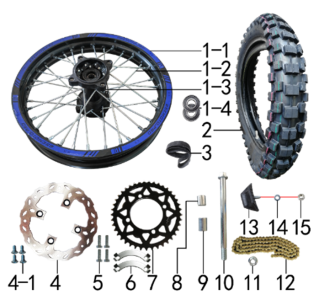 Подбор запчастей Колесо заднее MXS 125 17/14 (101131000) MXS 125 BSE