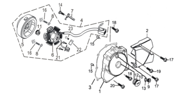 Левая крышка двигателя и магнето