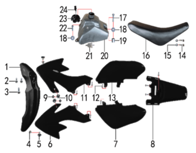 Подбор запчастей Облицовка черная EVO PH02D 14/12 (101020029, 101020031) EVO 110 BSE