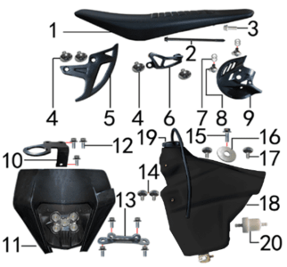 Подбор запчастей Фара, бак и седло T7 SPORT (101413001) T7 BSE