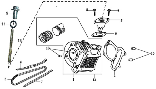 Подбор запчастей Цилиндр Двигатель RS 125 (HS12W2-6) RS 125 SYM