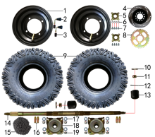 Подбор запчастей Колёса задние XT-1U (150021000, 150021001, 150021002, 150021003) XT-1U BSE