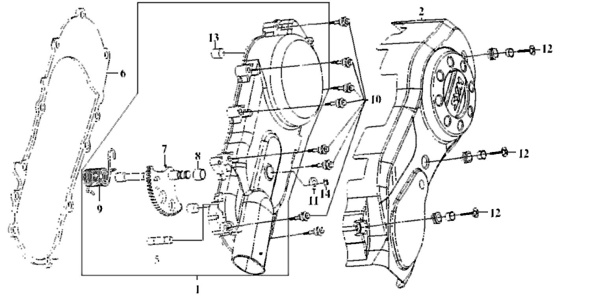 Подбор запчастей Крышка вариатора Двигатель RS 125 (HS12W2-6) RS 125 SYM