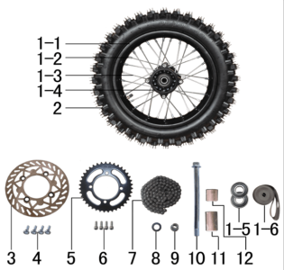 Подбор запчастей Колесо заднее EVO 12-10 (101020011, 101020025) EVO 110 BSE