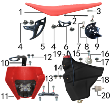 Подбор запчастей Фара, бак и седло T9 (101414001) T9 BSE