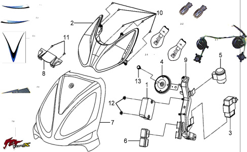 Подбор запчастей Передняя облицовка Кузов/Электрика EuroX 50 (BL05W7-6) EuroX 50 SYM