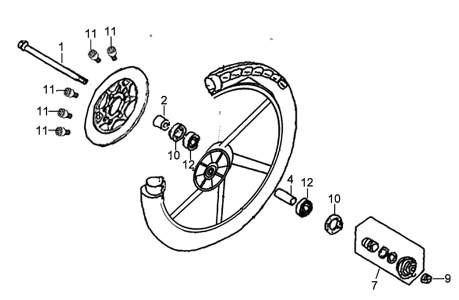 Подбор запчастей Переднее колесо Кузов/Электрика Orbit 125 (AV12W-6 ABA) Orbit 125 SYM