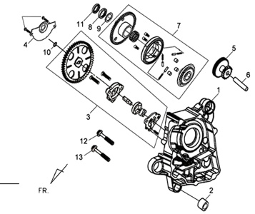 Подбор запчастей Правая половина картера и масляный насос Двигатель Allo 125 SYM